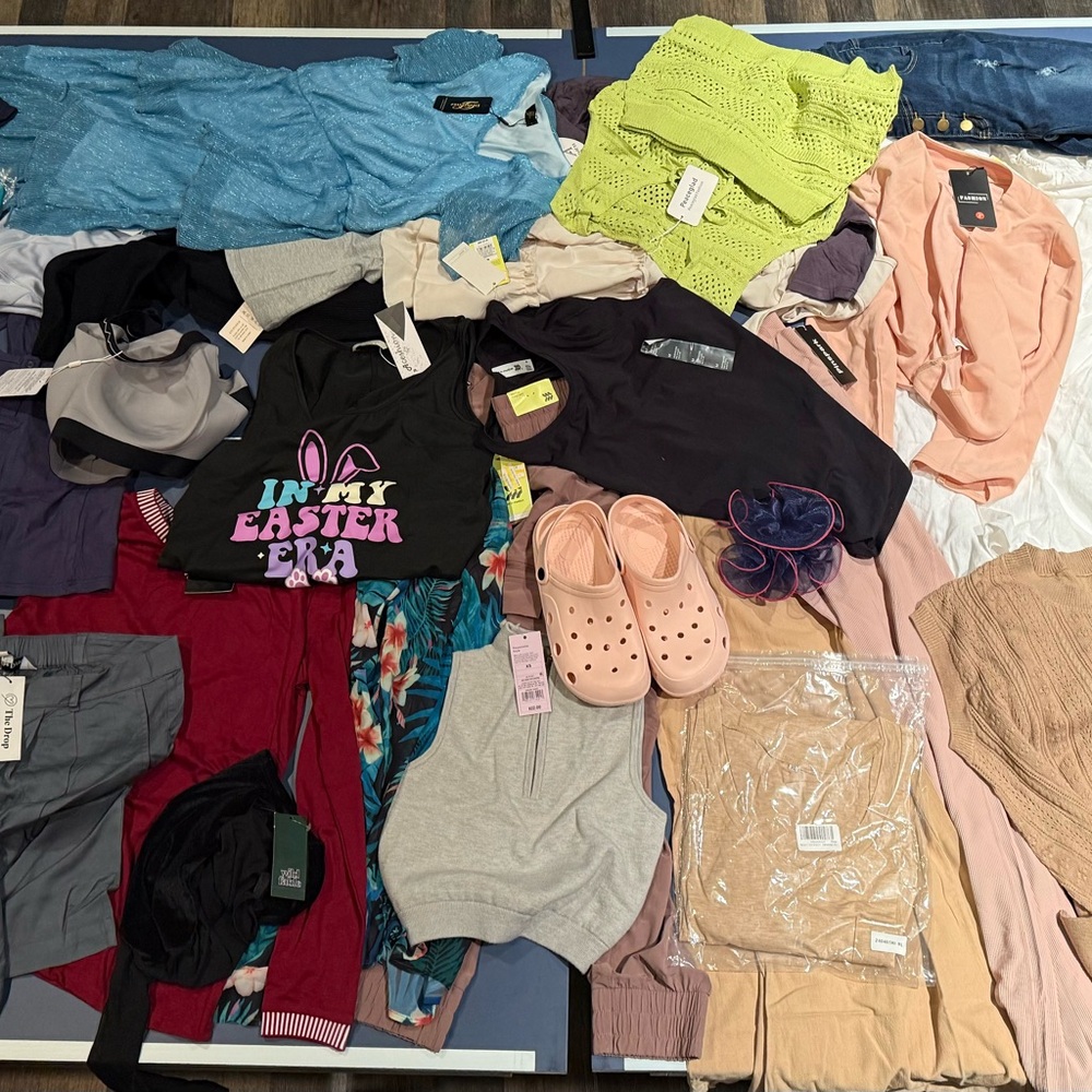 75 Piece New Clothing Lot — Mens/Womens/Kids Assorted Sizes